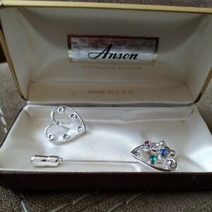 2 Anson Vintage Sterling Silver Tree Solid Lightweight Lapel Stick Pins 2.5"